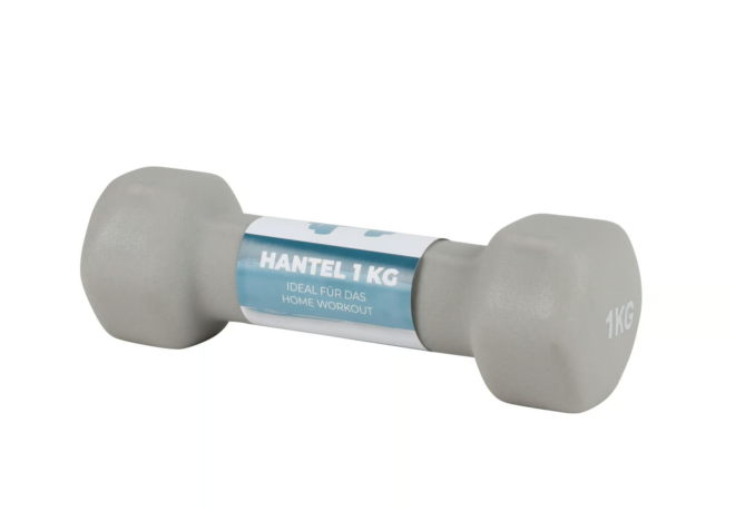 1 kg. hantelis šviesiai pilkos spalvos