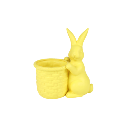 Zuikis su gėlių vazonu